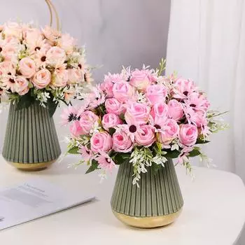 Одиночный имитационный букет своими руками в сочетании с домашним декором Сухоцветы Цветы из ткани Украшение гостиной Цветочная композиция Свадебная цветочная композиция красный