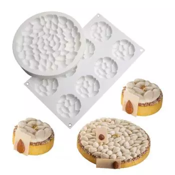 Одиночный пирог с миндалем и каштанами, украшенный силиконовой формой, круглый торт «Муста», запеченный в форме круга