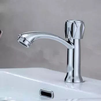 Одиночный смеситель для холодной раковины, медный сплав, холодная лапша, бытовой маленький настольный керамический смеситель для раковины, раковина для унитаза, раковина с одним отверстием S серебряный