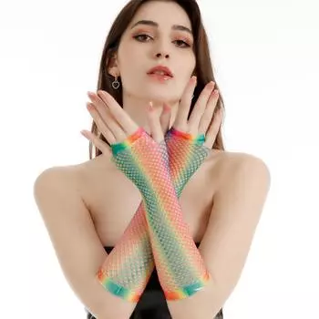 Одинокие сетчатые перчатки без пальцев для женщин, сетчатый рукав для рук, аксессуары для эмо-готики, панка, сцены 80-х разноцветный