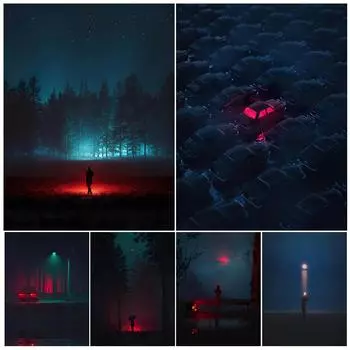 Одинокий человек, прогуливающийся по пустыне, настенная живопись маслом, сюрреалистический фэнтези-арт, постер 21cm30cm NoFrame