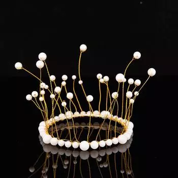 [Одна часть также имеет цену] Украшение для торта на день рождения в виде жемчужной короны с белой кисточкой и водорослями