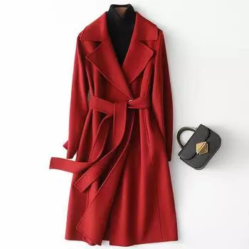 Одна деталь специально отправлена для двухстороннего кашемирового пальто, среднего и длинного тонкого шерстяного пальто Hepburn wind, женского оптом. XS красный