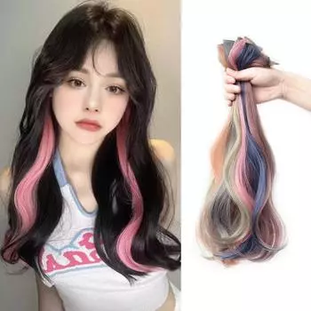 Одна карта, маленькая часть, краска для ушей, парик, длинные прямые волосы, цвет мелирования, одиночное наращивание волос, большая волнистая вьющаяся часть волос