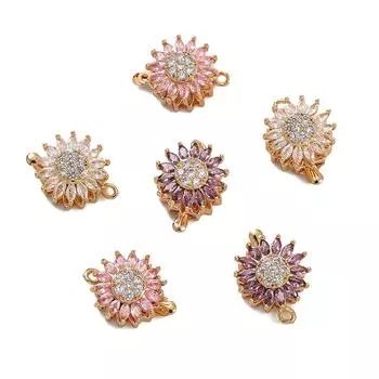 Одна медная микровставка из циркона, вращающаяся фурнитура в виде подсолнуха для ожерелья, браслета, аксессуары для изготовления ювелирных изделий своими руками 15x20mm 1pc