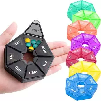 Одна неделя, 7 сеток, чехол для таблеток, разноцветный пластиковый контейнер для конфет, портативный держатель для хранения, органайзер для путешествий, контейнер для дозирования таблеток black-1pc