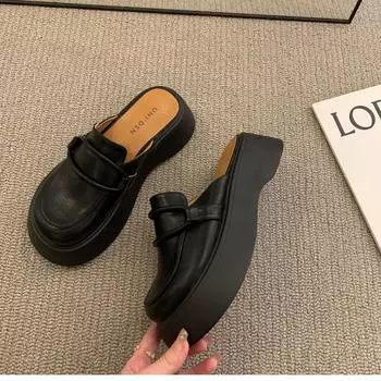 Одна нога на ленивых мокасинах, новые тапочки-мешки на толстой подошве 2025 года, женщины носят классные тапочки летом 35