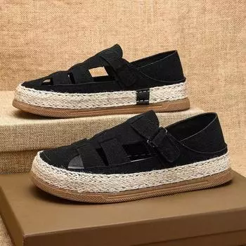 Одна нога в ленивых туфлях, двое мужчин в сандалиях, мужская обувь 2024 года, летняя новая мужская обувь, соломенная подошва, повседневная обувь, студенты 39