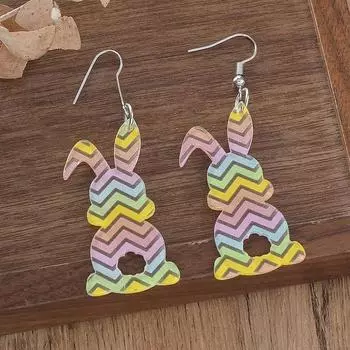 Одна пара акриловых модных индивидуальных сережек, серьги-гвоздики в форме сердца с рисунком кролика в полоску, пасхальные, в разных стилях