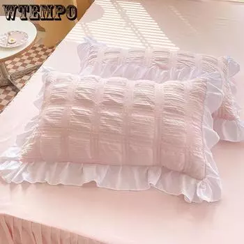 Одна пара наволочек в стиле принцессы, милые кружевные однотонные кружевные наволочки для спальни и спальни 48X742Pcs розовый