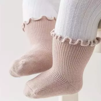 Одна пара носков для новорожденных девочек, детские носки с хлопковыми оборками, носки для девочки-принцессы, мягкие детские носки средней длины для девочки, чулки для малышки M(1-3Y)