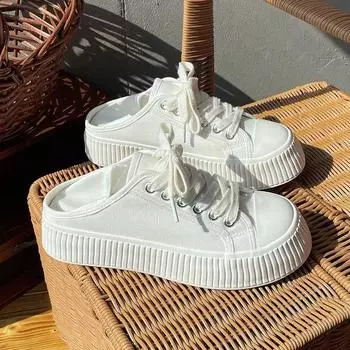 Одна пара обуви для двоих, толстая подошва, повышенная легкость носки, женская весенняя новая парусиновая обувь, модные туфли в форме ленивого печенья 35