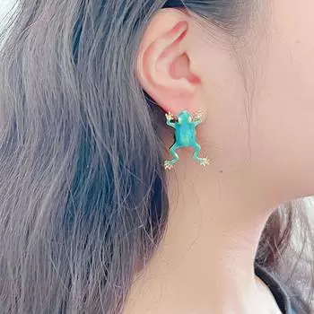 Одна пара персонализированных милых причудливых мультяшных новых колец в виде лягушки, сережек-клипс