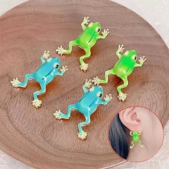 Одна пара персонализированных милых причудливых мультяшных новых колец в виде лягушки, сережек-клипс в виде лягушки