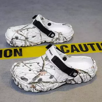 Одна пара туфель и две модные туфли с большими отверстиями для мужчин, повседневные тапочки-мешки для мужчин, модная мужская пляжная обувь для отдыха на открытом воздухе. 36 белый