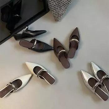 Одна педаль наклонный каблук заостренный носок пустой мешок голова крутые тапочки 2025 новая весна и лето французская верхняя одежда мода крутые тапочки женские 35 чёрный