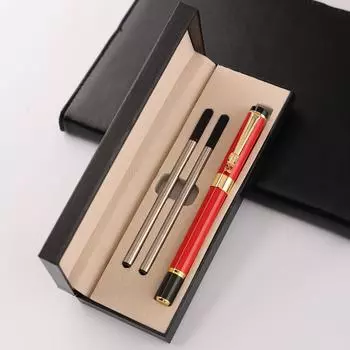 Одна ручка + два сменных стержня Упаковка из коробки Высококачественная 0,5 мм металлическая ручка для подписи Набор шариковых ручек для офиса и бизнеса