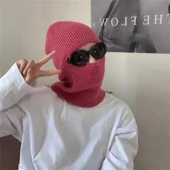 Одна шапка, две надетые зимние защитные шапки для лица, ветрозащитная и теплая вязаная шапка для езды на велосипеде, шапка-балаклава, шапка-свитер 56-58CM белый