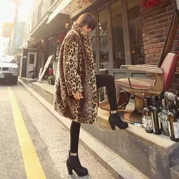 Одна шуба меховая поставка осень-зима леопардовый принт имитация шубы женская средняя и длинная искусственный мех S леопардовый