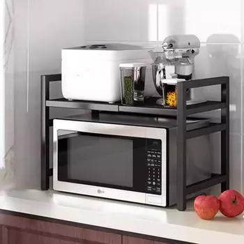 Одно- и двухъярусная кухонная стойка для хранения с регулируемой шириной, без перфорации, стойка для хранения в микроволновой печи