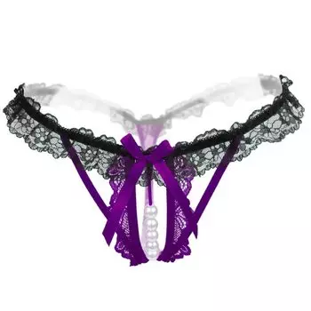 ОДНО ОГРАНИЧЕНИЕ Рюши Лента Жемчуг Сексуальные Шорты Трусы PT019 Стринги Женские (5. фиолетовый)