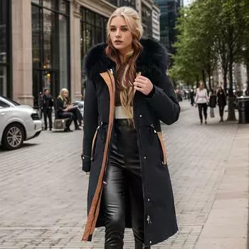 [Одно платье и три наряда] Pie Overveil женская зимняя длинная женская одежда с хлопковой подкладкой, одежда из хлопка, теплая куртка из овечьей шерсти M чёрный