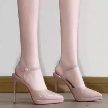 Одно слово французские босоножки-мешки для женщин летняя одежда 2024 новые водонепроницаемые туфли на шпильке из лакированной кожи телесного цвета на высоком каблуке 35