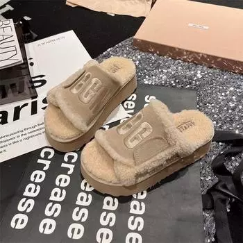 Одно слово Mao Mao тапочки на плоской подошве женские зимние 2024 новые домашние и уличные модные, удобные и повседневные универсальные 35 верблюд