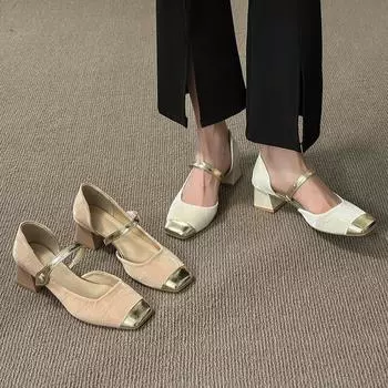 Одно слово пряжка ремешок толстый каблук сумка голова сандалии женские 2024 новый Мэри Джейн темперамент мода одиночные туфли тренд 35 розовый