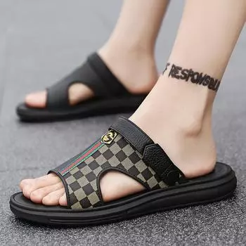 Одно слово сандалии мужская ретро мода тренд верхняя одежда наступающие на дерьмо сандалии двойного назначения отдых на открытом воздухе спорт пляжная обувь 40 черный серый