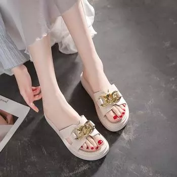 Одно слово тапочки женская летняя верхняя одежда 2024 новая летняя мода полуоблегающие женские туфли на плоской подошве классные тапочки ins tide 35 чёрный