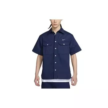 Однобортная рубашка с коротким рукавом Nike Solid Logo, мужские топы, темно-бирюзовые DV9076-410 L