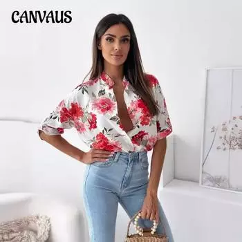 Однобортная рубашка с пятью рукавами и принтом больших размеров для женщин S красный