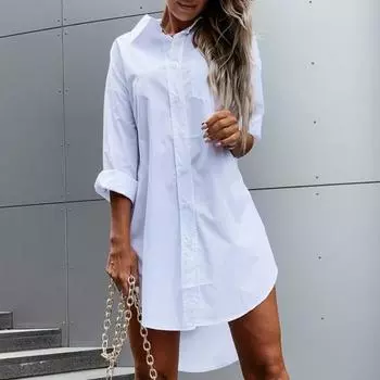 Однобортная женская блузка большого размера с простыми пуговицами и асимметричной блузкой 2XL хаки