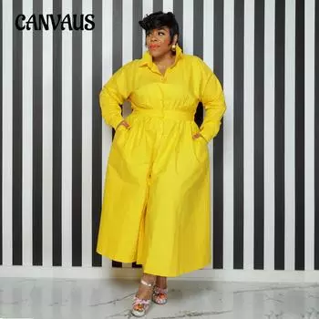 Однобортное однобортное платье-рубашка с длинными рукавами, однотонное с лацканами, модное женское платье больших размеров XL чёрный