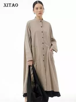 Однобортное платье XITAO с разрезным воротником-стойкой WMD5083