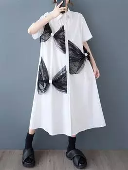 Однобортное платье XITAO в сеточку в стиле пэчворк GYX1565 One Size белый