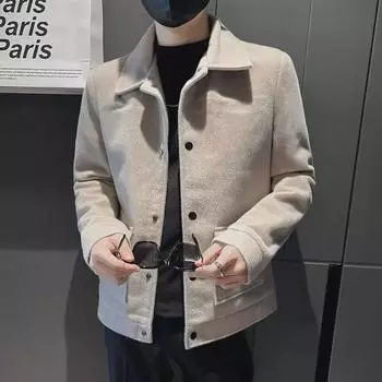 Однобортное шерстяное пальто в американском стиле - мужская повседневная зимняя куртка XL чёрный