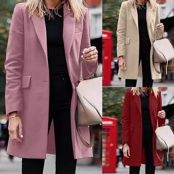 Однобортный кардиган, большое пальто, женское осенне-зимнее пальто с длинным рукавом и отложным воротником, ветровка, теплые пальто S хаки