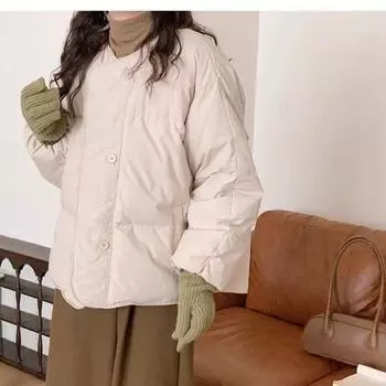 Однобортный пуховик без воротника для женщин 24 осень-зима мода универсальный легкий и тонкий литературный белый пуховик Average size 90-75kg темно-коричневого