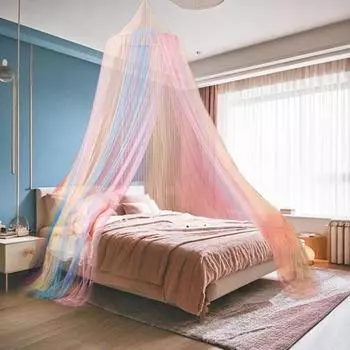 Однодверная москитная сетка с балдахином для кровати, дизайн в радужном цвете, дышащая, легко устанавливается, полностью закрытый S