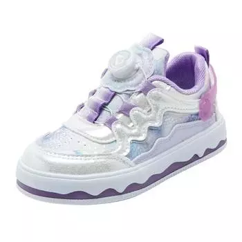 Одноклассники осень новые микрофибровые кожаные туфли для девочек модные вращающиеся кнопки блестки бабочка принцесса туфли 26