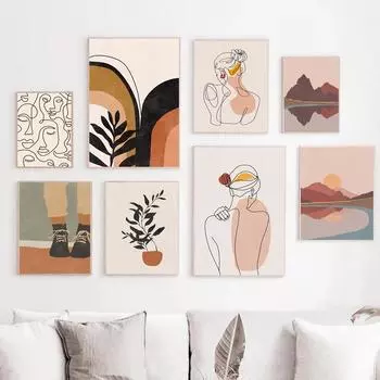 Однолинейная картина для лица, тела девушки, спины, минималистичный настенный художественный холст, постер, листья, абстрактный принт, скандинавская картина, домашний декор 21cm30cm NoFrame