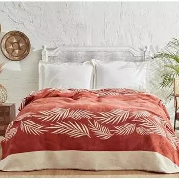 Одноместное хлопковое одеяло Karaca Home Leaf Terracota