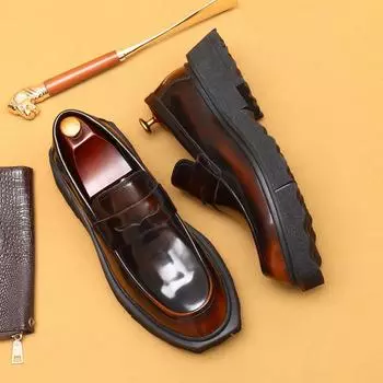 Однопедальные кожаные туфли Мужские мягкие кожаные остроносые деловые повседневные туфли на толстой подошве с утолщением 37 чёрный