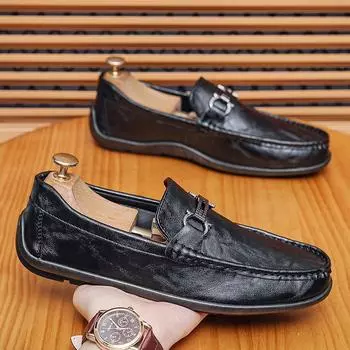 Однопедальные мужские туфли из британской черной кожи с мягкой подошвой, шапочки, деловые мужские повседневные кожаные туфли, модные туфли, лоферы мужские 39