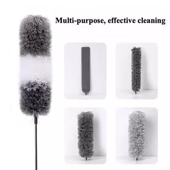 Однополюсная многоголовочная щетка для пыли длиной 2,5 м с выдвижной щеткой для пыли из шенилла A серый