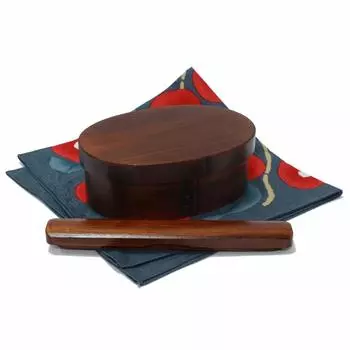 Одноярусная коробка для бэнто Magewappa, лакированная, 700 мл, деревянная палочка для еды Kyo Furoshiki Tsubaki Aonezu [натуральный кедр] (Ланч-бокс, палочки для еды, коробка, набор) Вер.