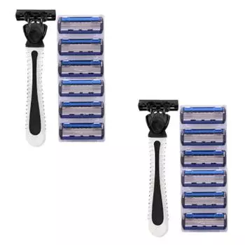 Одноразовая бритва для лица с 6 лезвиями + набор из 6 дополнительных лезвий, белый + черный, 2 комплекта, корейское лезвие для бритья