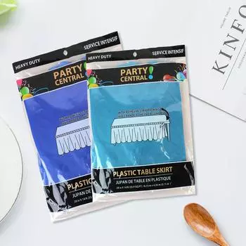 Одноразовая однотонная юбка для стола, праздничный десертный стол, трансграничный, специализируется на вечеринках с длинной окантовкой стола 1pc синий